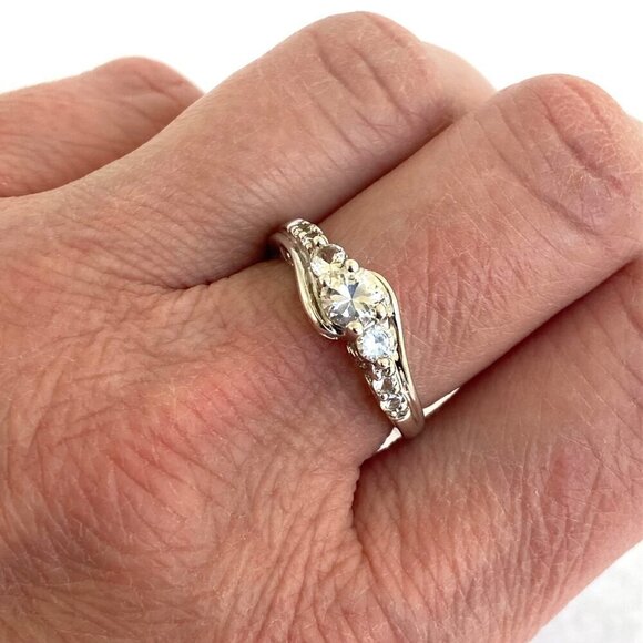 Sterling Silver 925 Round White Sapphire Multi Gemstone Engagement Ring Sz 7.25 - Picture 4 of 16